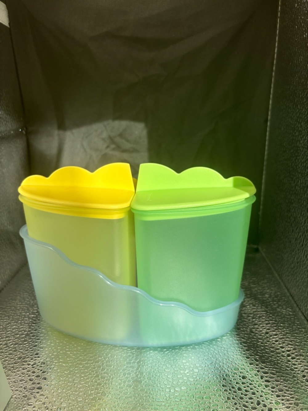 Tupperware Yellow and Green Dual Counter Caddy with Lids